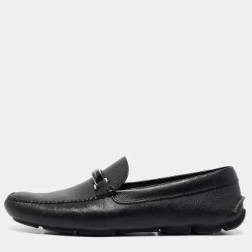 Pre Owned Prada Black Leather Slip On Loafers Size 43