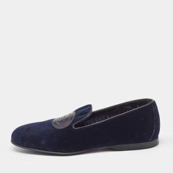 Pre Owned Prada Navy Blue Velvet Slip On Smoking Slippers Size 42