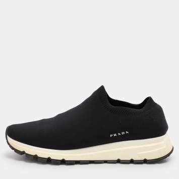 Prada Black Knit Fabric Low Top Sneakers Size 41
