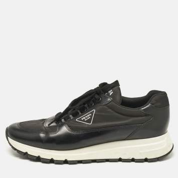 Pre Owned Prada Black Leather and Nylon Low Trainer Sneakers Size 45.5