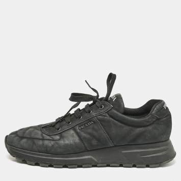 Pre Owned Prada Dark Green Nubuck Leather Lace Up Sneakers Size 45