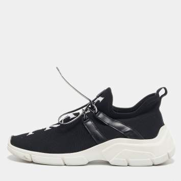 Prada Black/White Knit Fabric Logo Sneakers Size 39