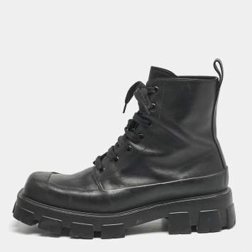 Pre Owned Prada Black Leather Lace Up Combat Boots Size 45