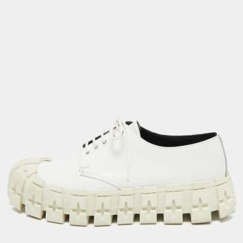 Prada White Brushed Leather Tyre Sole Derby Size 41