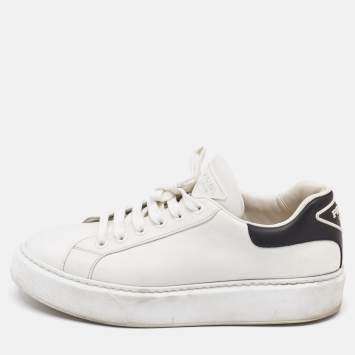 Prada White/Black Leather Macro Low Top Sneakers Size 42