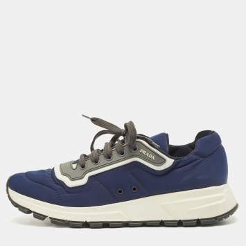 Prada Blue/Grey Nylon and Rubber Low Top Sneakers Size 42