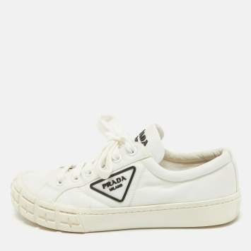Prada White Nylon Double Wheel Lace Up Sneakers Size 41