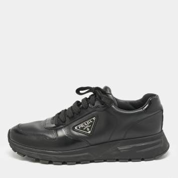 Prada Black Leather Prax 01 Low Top Sneakers Size 43