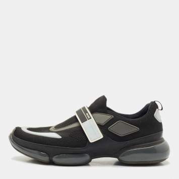 Prada Black  Knit Fabric And Leather Cloudbust Sneakers Size 42.5