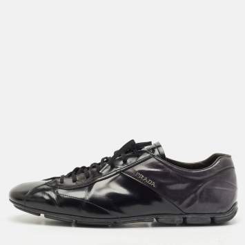 Prada Black Leather Low Top Sneakers Size 43