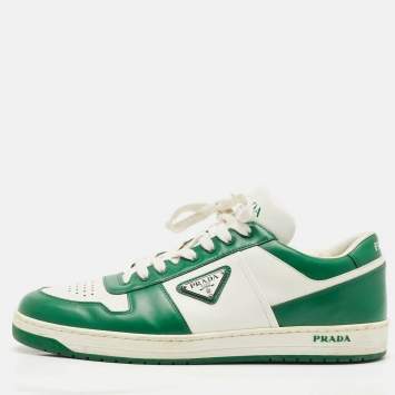 Pre Owned Prada White/Green Leather Downtown Low Top Sneakers Size 45