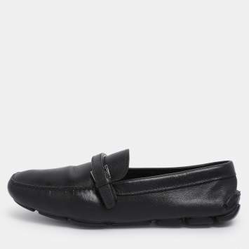 Prada Black Patent Leather Loafers Size 45