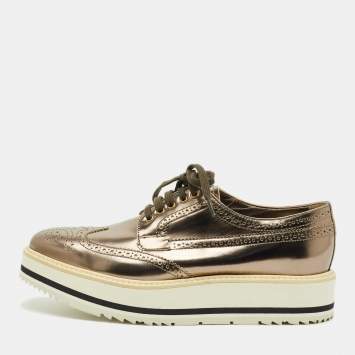 Pre Owned Prada Metallic Brogue Leather Derby Lace Up Sneakers Size 39.5