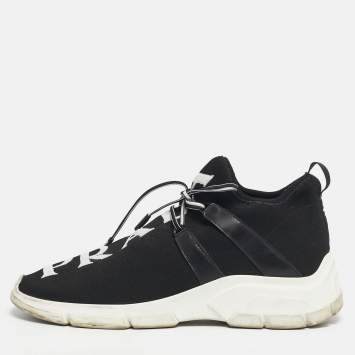Pre Owned Prada Black Knit Fabric XY Logo Low Top Sneakers Size 40