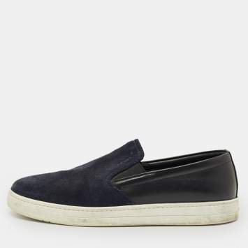 Pre Owned Prada Navy Blue Leather and Suede Slip On Sneakers Size 41.5