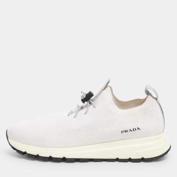 Pre Owned Prada White Knit Fabric Slip On Sneakers Size 42.5