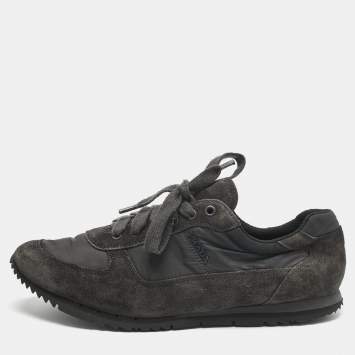 Pre Owned Prada Grey Nylon and Suede Match Racer Lace Up Sneakers Size 43