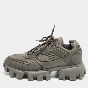 Pre Owned Prada Green Mesh and Rubber Cloudbust Lace Up Sneakers Size 41.5
