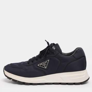 Pre Owned Prada Navy Blue Leather and Nylon Prax 01 Sneakers Size 43.5