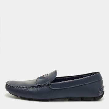 Pre Owned Prada Navy Blue Leather Driver Loafers Size 41