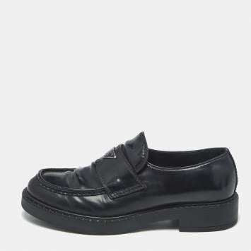 Pre Owned Prada Black Leather Monolith Platform Loafers Size 42