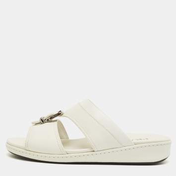 Pre Owned Prada White Saffiano Leather Desert Slide Sandals Size 41