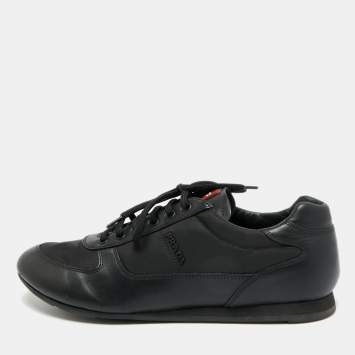 مملوكة مسبقًا Prada Black Leather and Nylon Lace Up Sneakers Size 42 