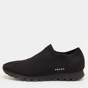 مملوكة مسبقًا Prada Size 42.5 Black Knit Fabric Slip On Sneakers