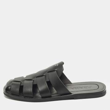 Pre Owned Prada Fisherman Size 41 Black Leather Mules