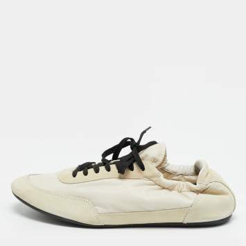 مملوكة مسبقًا Prada Collapse Re-Nylon Size 41 Cream Nylon and Suede Lace Up Sneakers