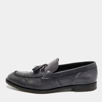 Pre Owned Prada Size 43 Grey Leather Tassel Fringe Loafers        