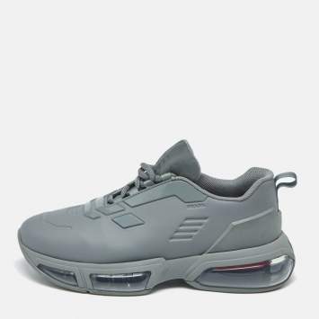 Pre Owned Prada Collision 19 LR Size 41.5 Grey Technical Fabric and Rubber Lace Up Sneakers