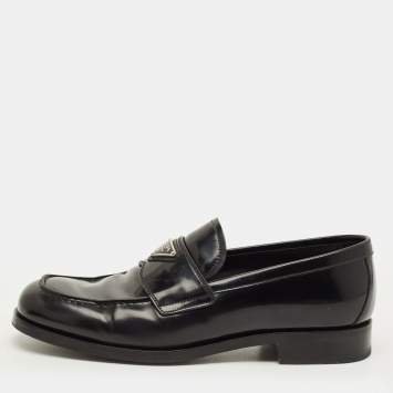 Pre Owned Prada Glossy Size 42 Black Leather Penny Loafers