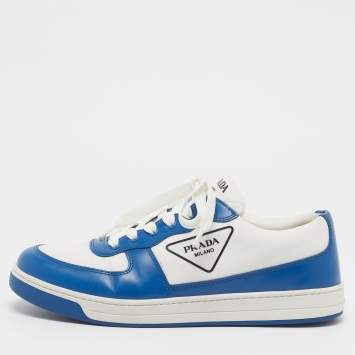 مملوكة مسبقًا Prada Downtown Size 41.5 Blue/White Leather and Re-Nylon Low Top Sneakers