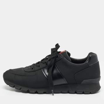 Pre Owned Prada Match Race Size 42 Black Canvas and Leather Lace Up Sneakers