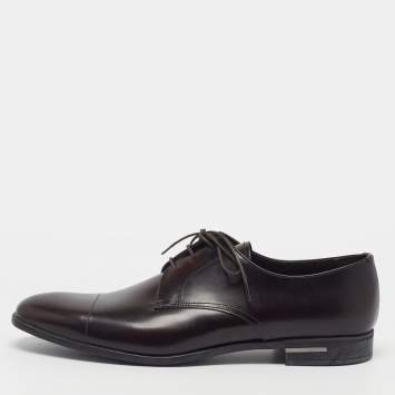 Pre Owned Prada Size 44 Brown Leather Classic Lace Up Derby