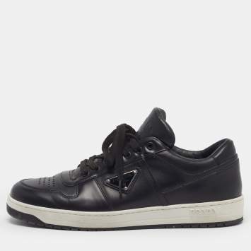 Pre Owned Prada Size 41 Black Leather Lace Up Sneakers