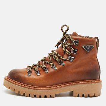 مملوكة مسبقًا Prada Lace Size 42 Brown Leather Combat Boots