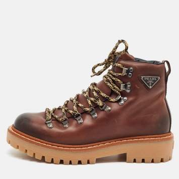 مملوكة مسبقًا Prada Lace Size 42 Brown Leather Combat Boots