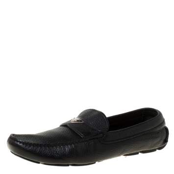 Pre Owned Prada Black Leather Slip On Loafers Size 42.5