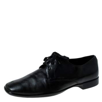 Pre Owned Prada Black Leather Lace Up Oxfords Size 41
