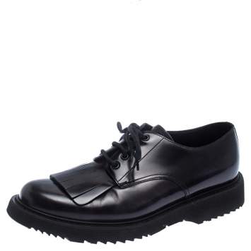 Pre Owned Prada Black Patent Leather Fringe Oxford Size 42.5