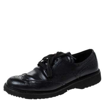 Pre Owned Prada Black Brogue Leather Lace Up Derby Sneakers Size 41