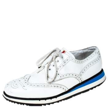 Pre Owned Prada White Brogue Leather Lace Up Derby Sneakers Size 41