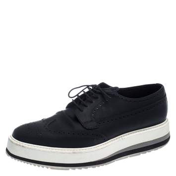 Pre Owned Prada Black Brogue Leather Trainer Lace Up Derby Sneakers Size 42
