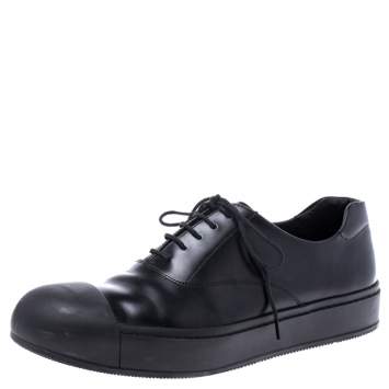 Pre Owned Prada Black Leather And Rubber Cap Toe Lace Up Oxfords Size 41