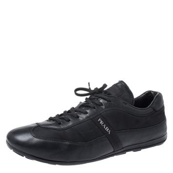 Pre Owned Prada Black Leather and Nylon Trainers Sneakers Size 42