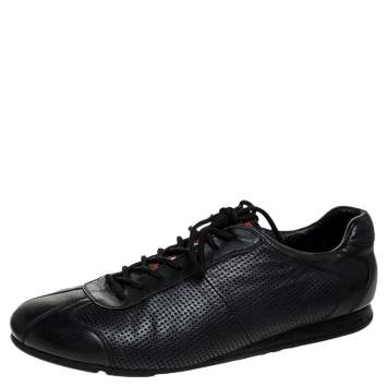 Pre Owned Prada Sport Black Perforated Leather Lace Up Low Top Sneakers Size 41.5