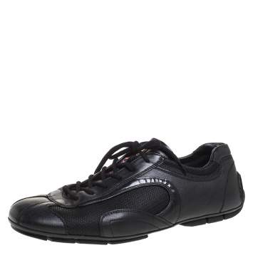 Pre Owned Prada Sport Black Leather And Mesh Lace Up Low Top Sneakers Size 42