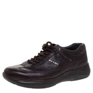 Pre Owned Prada Brown Leather Lace Up Sneaker Size 40